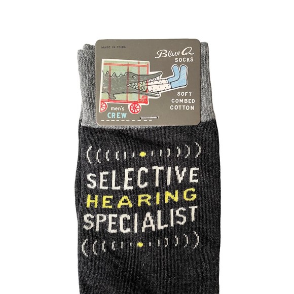 Blue Q Men's Novelty Crew Socks Selective Hearing Specialist - Fits Shoes 7-12 - Picture 3 of 4